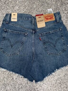 Levi's Blue High-Rise Frayed Hem Denim Shorts